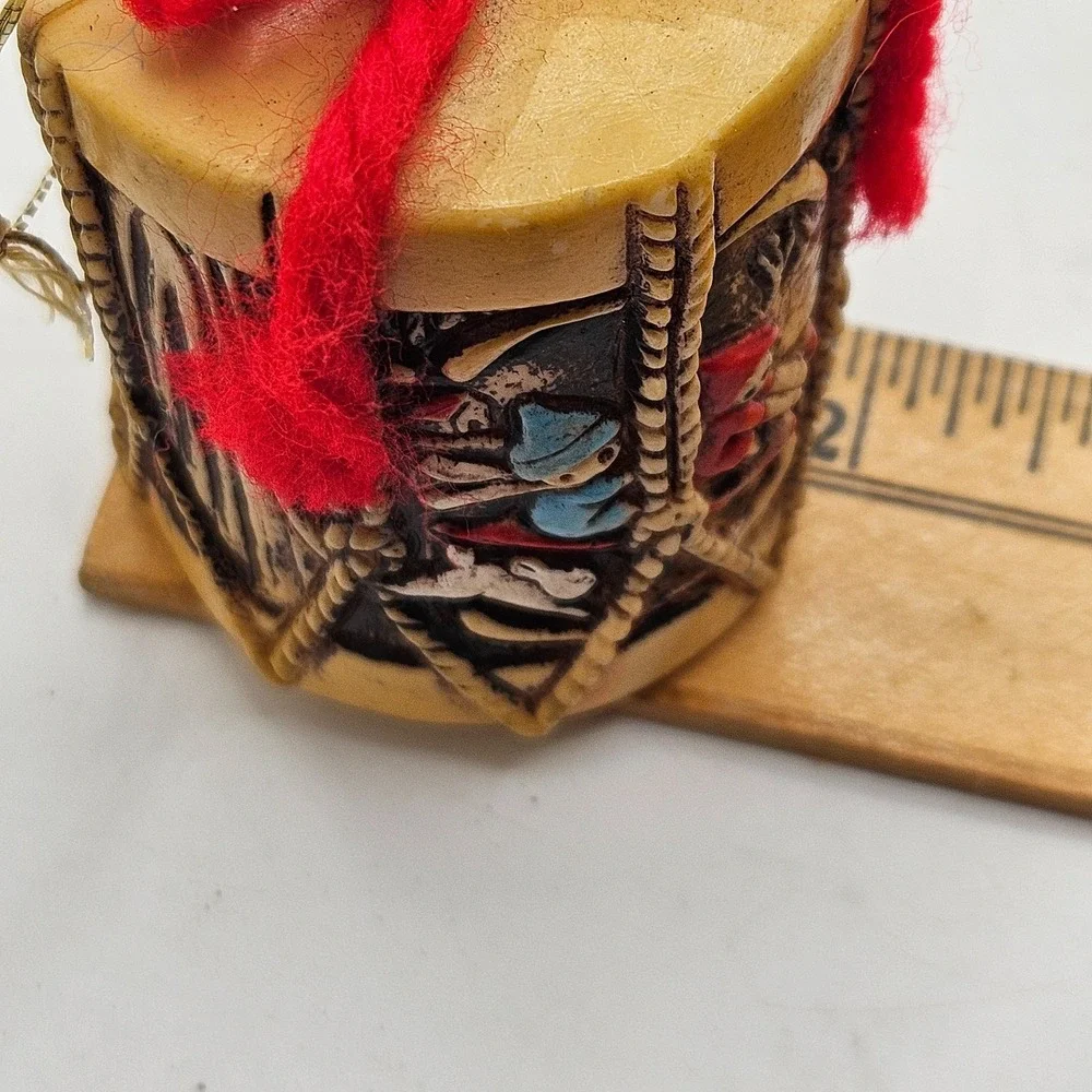 Vintage Japan Christmas Ornament Sleders Red Yarn Bow Folk Art